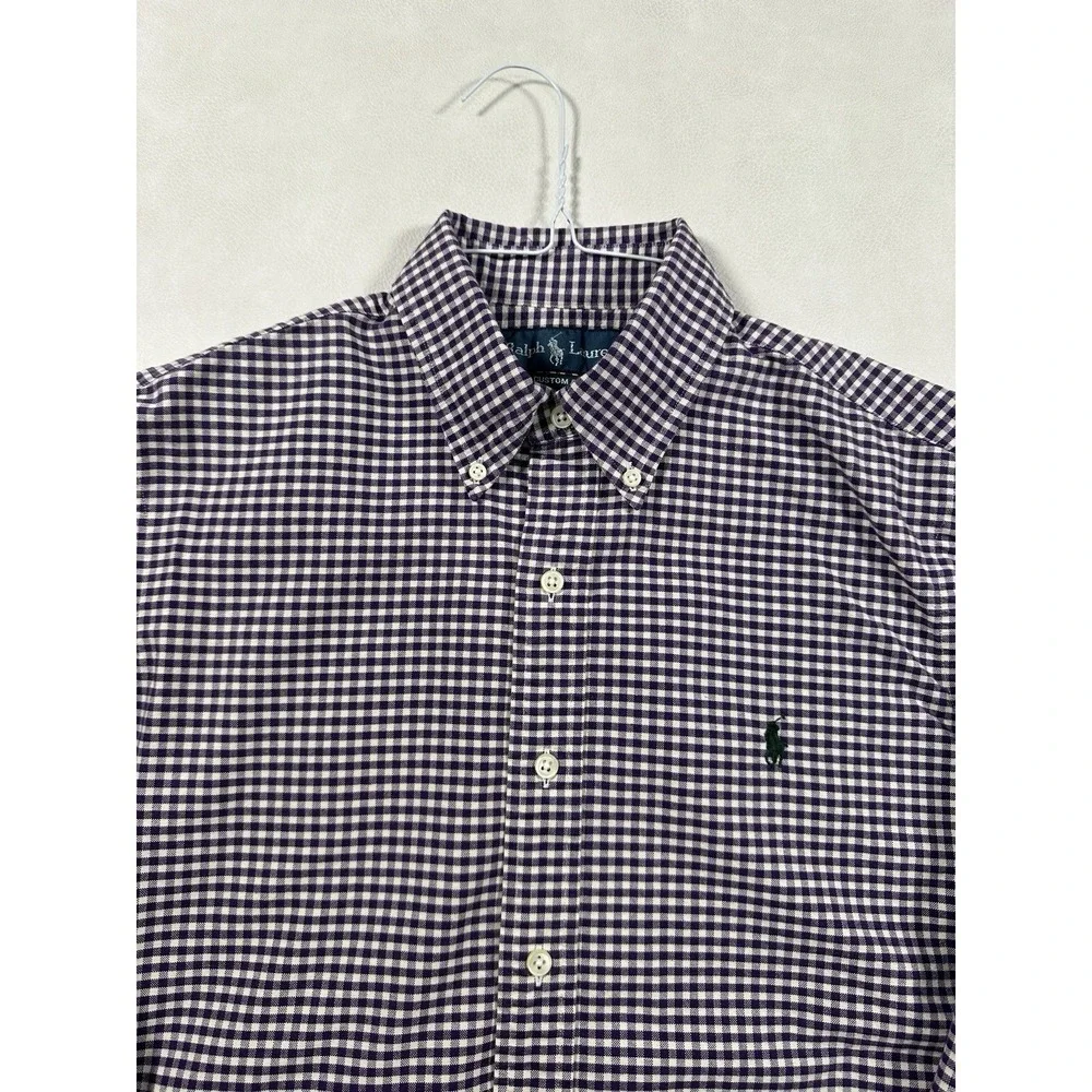 Polo Ralph Lauren Custom Fit Gingham Button Down Shirt‎ Purple White Mens Medium